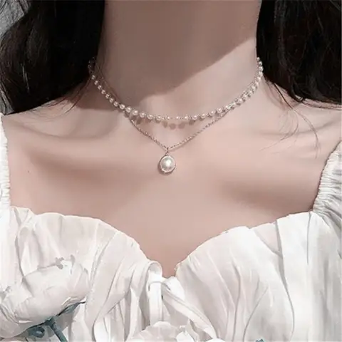 Collier double rang perles rondes