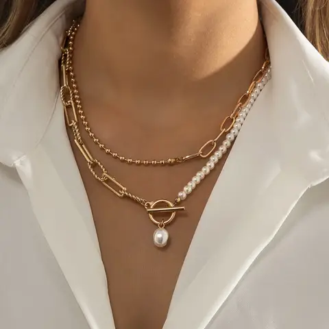 Collier multicouche perles et cristal